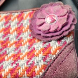 VTG Coach Pink Leather Flower Stylish Multicolor Tweed Women's Wristlet Bag